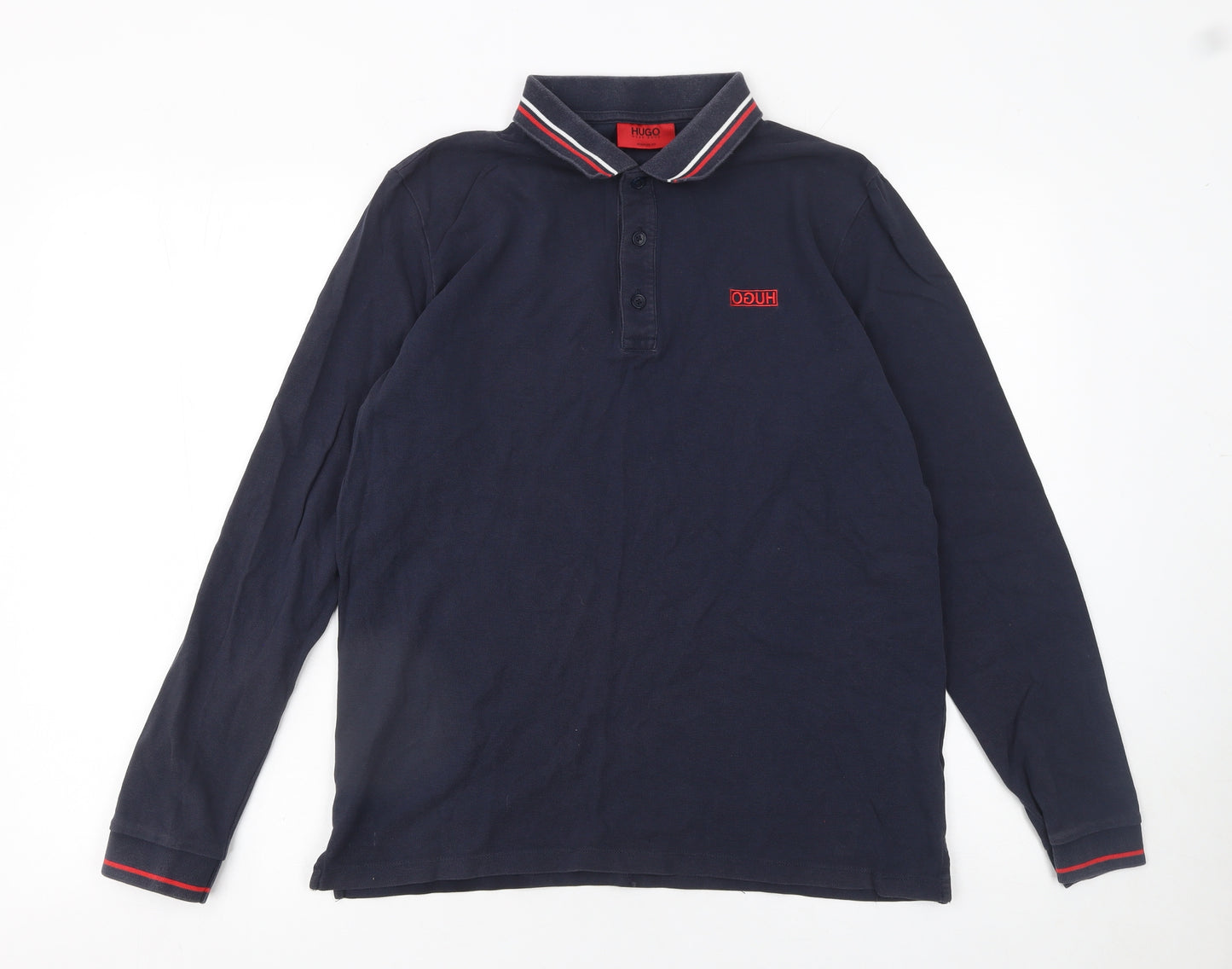 Hugo Boss Men’s Blue Long Sleeve Polo Shirt Size S Regular Fit Cotton