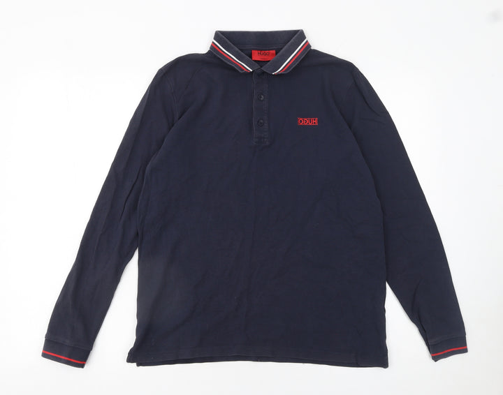 Hugo Boss Men’s Blue Long Sleeve Polo Shirt Size S Regular Fit Cotton