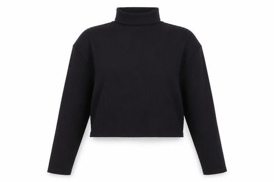 Front view of H&M Divided Women’s Black Roll Neck Long Sleeve Stretch Top, size UK 12