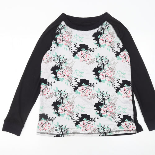 Peacocks Women’s Black Floral Long Sleeve Raglan T-Shirt Size 10