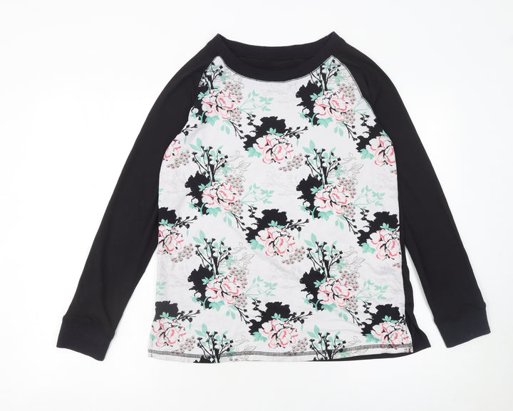 Peacocks Women’s Black Floral Long Sleeve Raglan T-Shirt Size 10