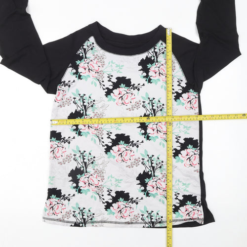 Peacocks Women’s Black Floral Long Sleeve Raglan T-Shirt Size 10