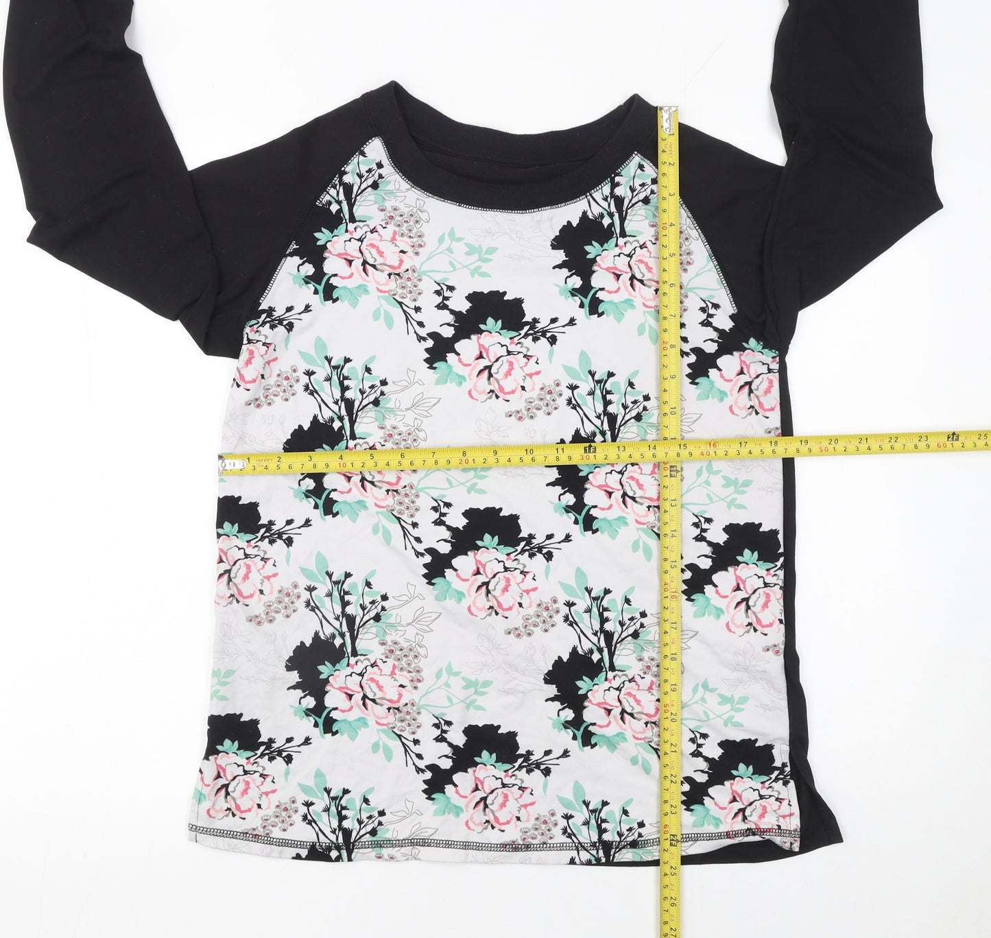 Peacocks Women’s Black Floral Long Sleeve Raglan T-Shirt Size 10