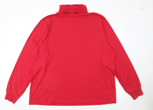 Lands' End Men's Red Long Sleeve Roll Neck Cotton T-Shirt XL