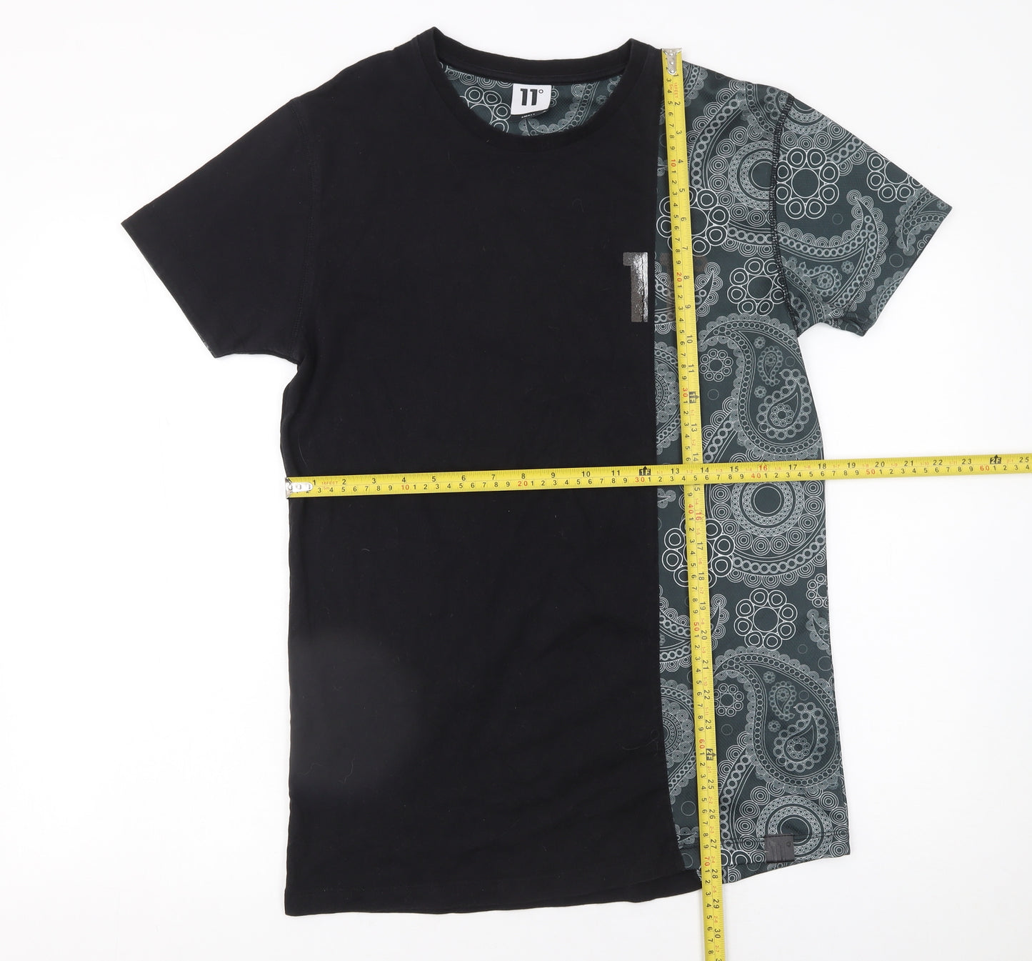 11 Degrees Men's Black & Grey Paisley Short Sleeve T-Shirt Size S
