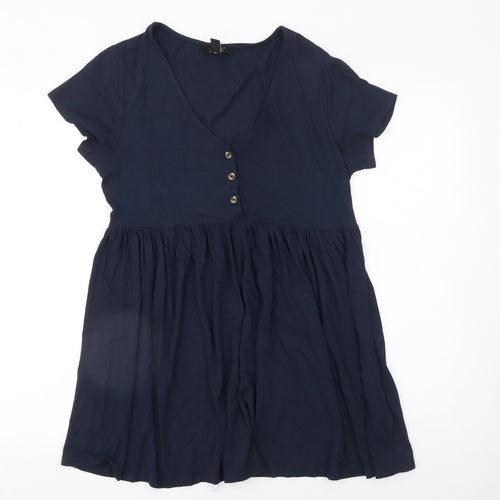 New Look Women Blue Maternity Tunic Blouse Size 12 Short Sleeve