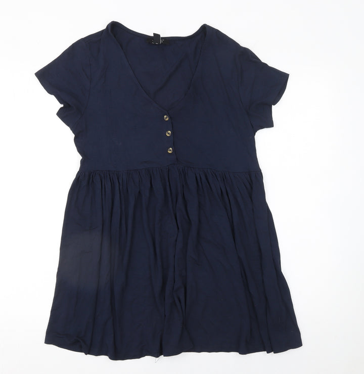 New Look Women Blue Maternity Tunic Blouse Size 12 Short Sleeve