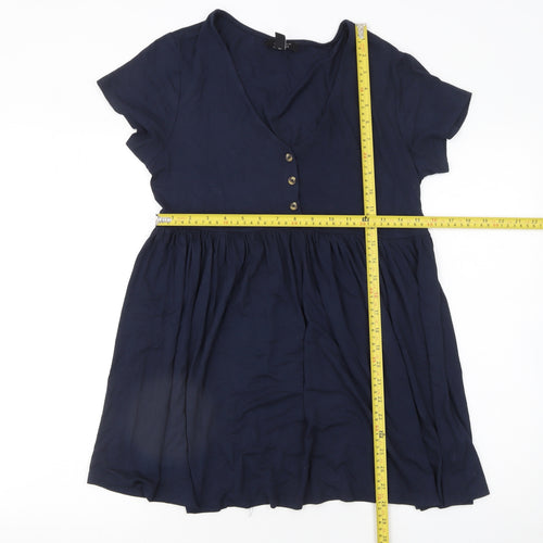 New Look Women Blue Maternity Tunic Blouse Size 12 Short Sleeve
