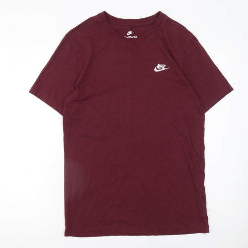 Nike Men's Red Small Crew Neck Cotton T-Shirt