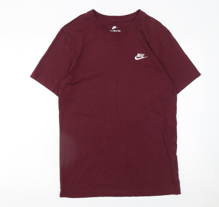 Nike Men's Red Small Crew Neck Cotton T-Shirt