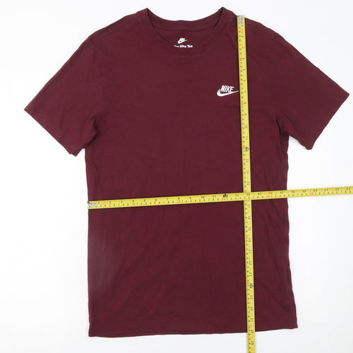 Nike Men's Red Small Crew Neck Cotton T-Shirt