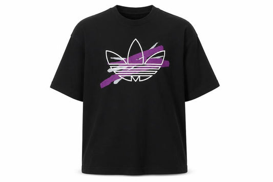 Front view of adidas Men’s Black Graphic Cotton T-Shirt, size S, Regular Fit