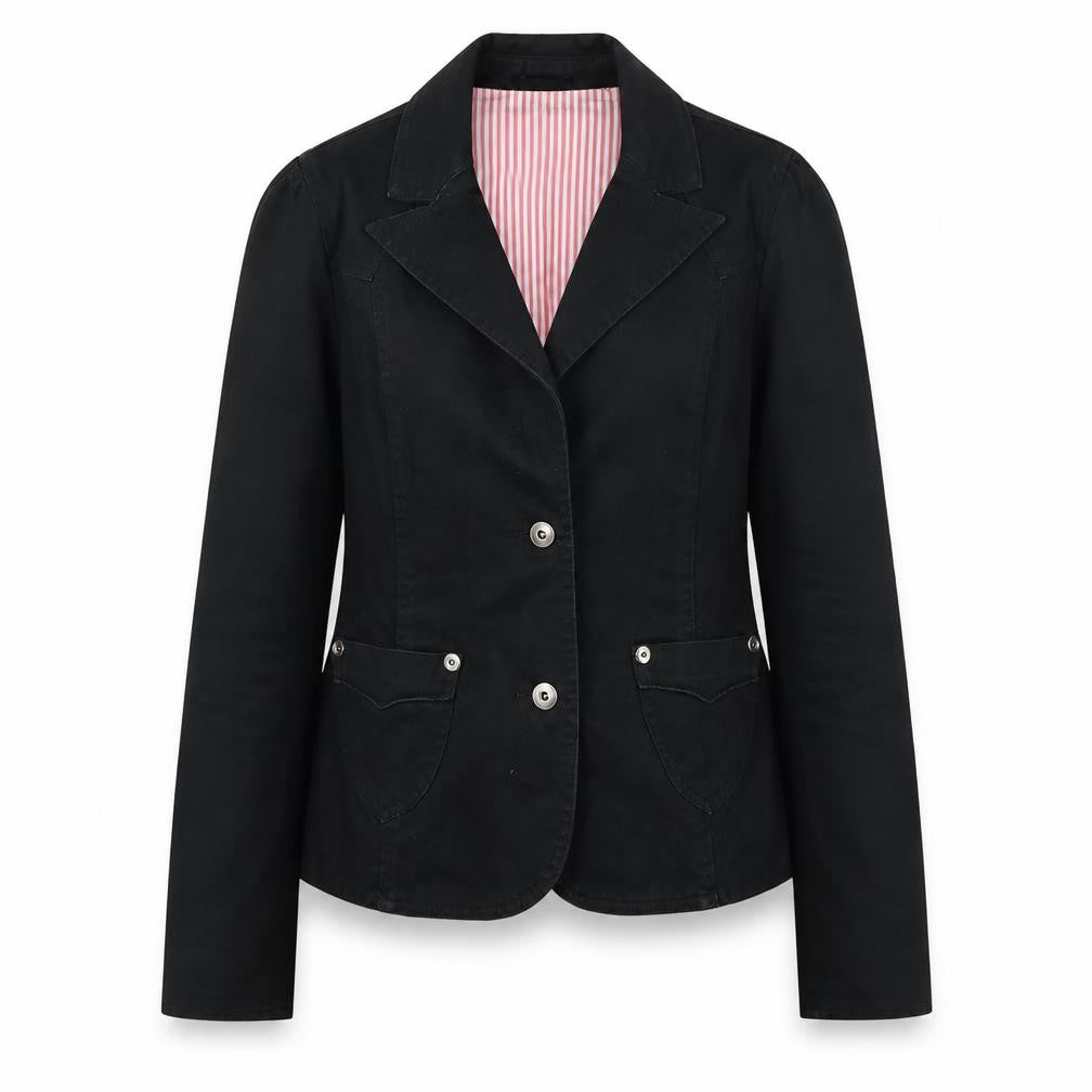 Front view of Miss Selfridge Women Black, size 12, Cotton Blend Suit Jacket