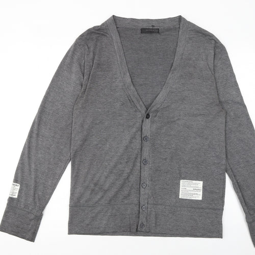 Real Words Product Men's Grey Large V-Neck Button Cardigan