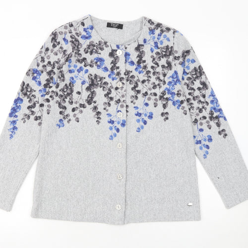 TIGI Women’s Grey Floral Knit Button Cardigan Size 8