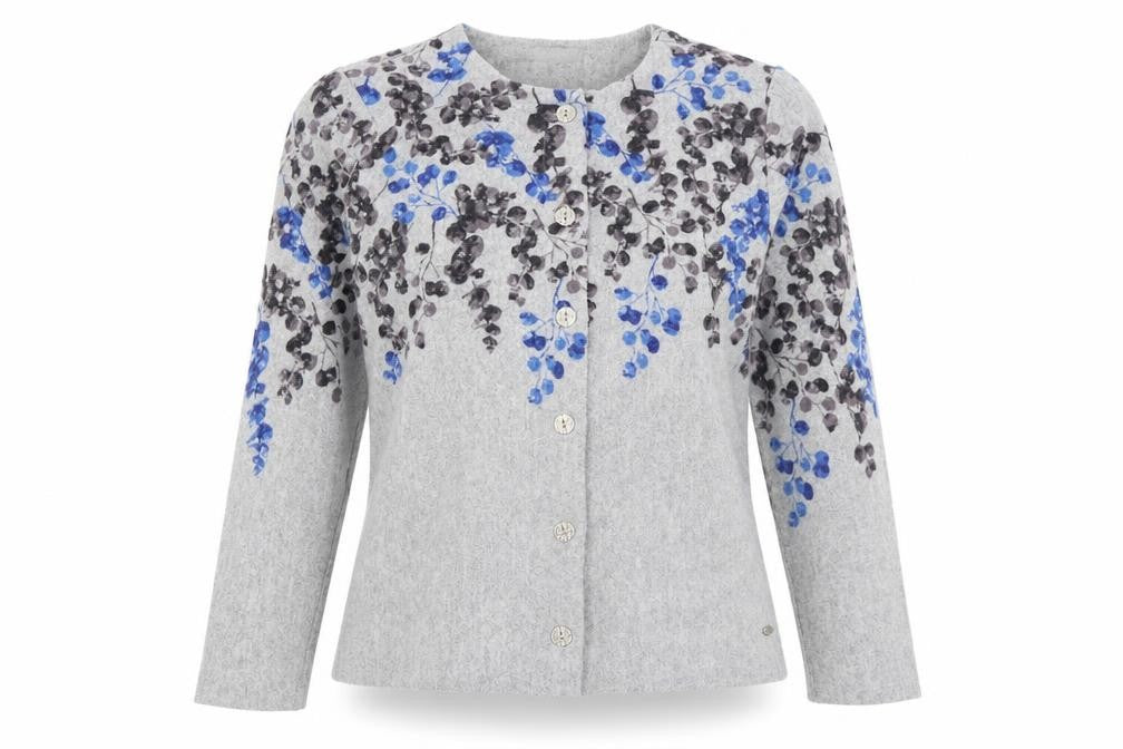 TIGI Women’s Grey Floral Knit Button Cardigan Size 8