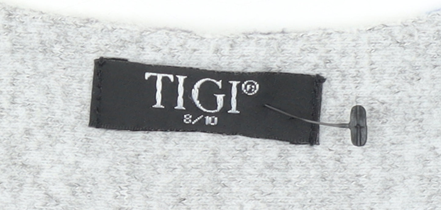 TIGI Women’s Grey Floral Knit Button Cardigan Size 8
