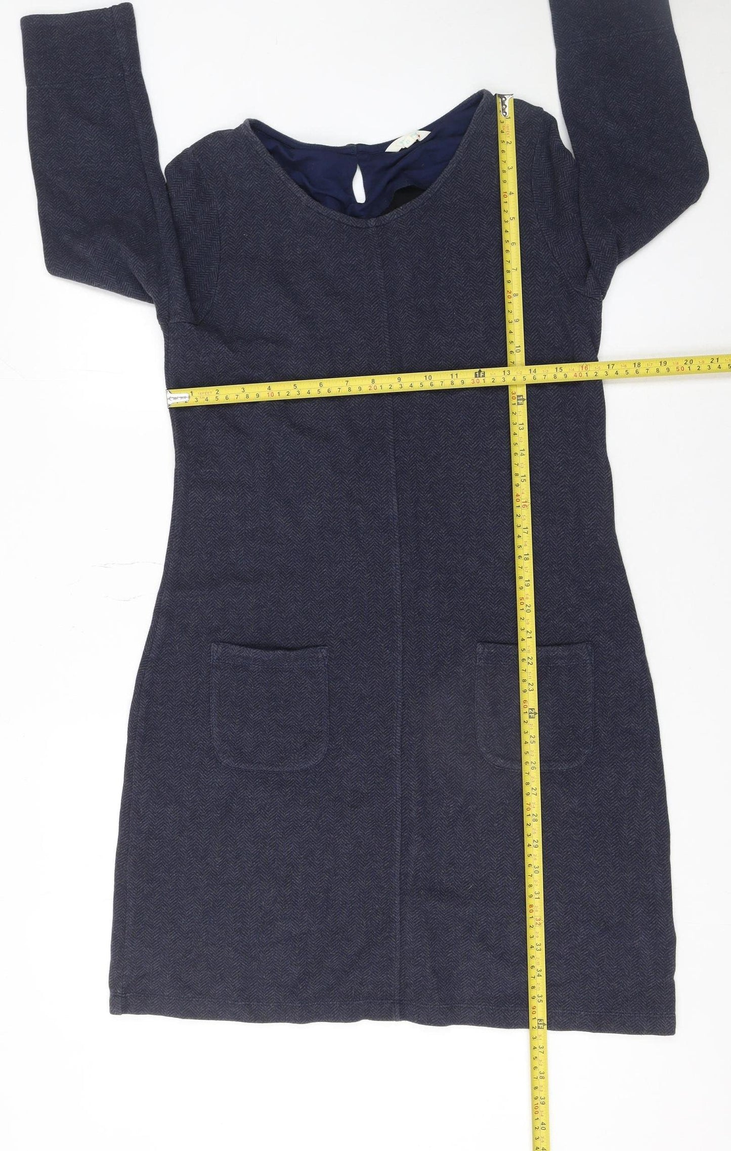 White Stuff Women’s Blue Cotton Shift Dress Size 12 Long Sleeve