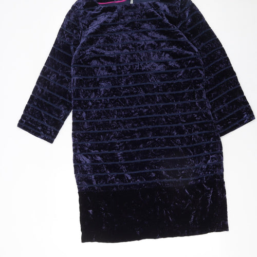 Joules Women Blue Velvet Shift Dress Size 12 3/4 Sleeve Party