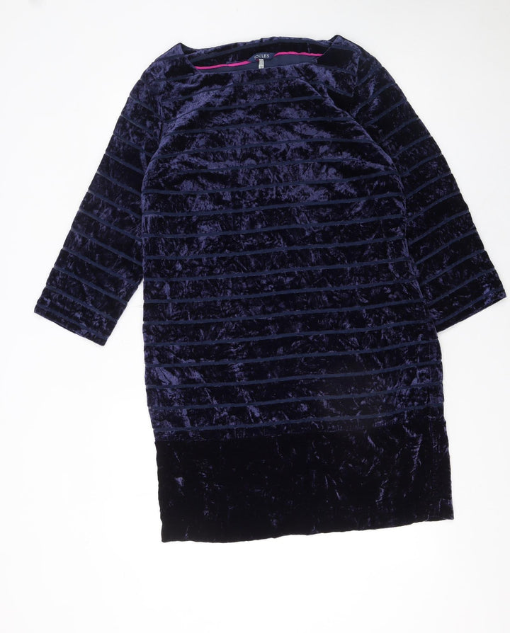 Joules Women Blue Velvet Shift Dress Size 12 3/4 Sleeve Party