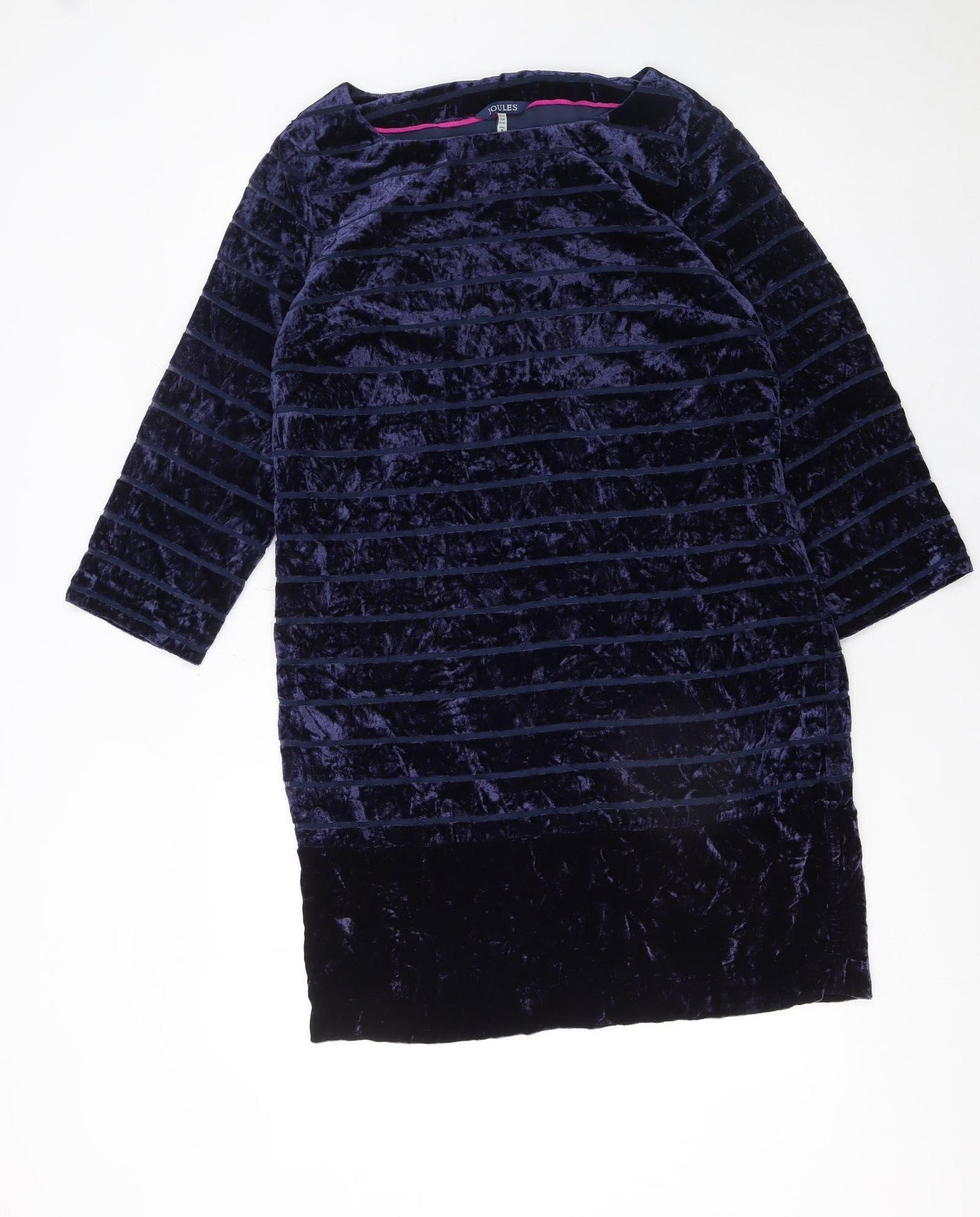 Joules Women Blue Velvet Shift Dress Size 12 3/4 Sleeve Party