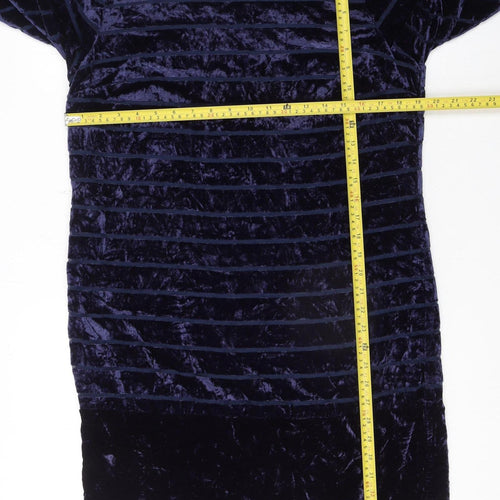 Joules Women Blue Velvet Shift Dress Size 12 3/4 Sleeve Party