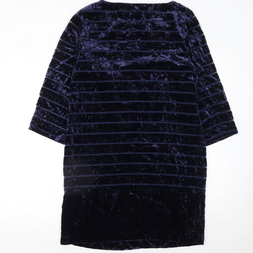 Joules Women Blue Velvet Shift Dress Size 12 3/4 Sleeve Party