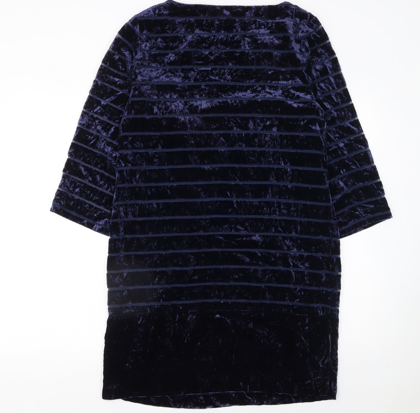 Joules Women Blue Velvet Shift Dress Size 12 3/4 Sleeve Party