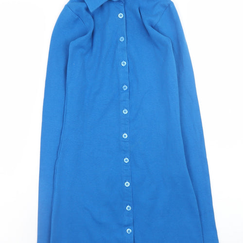 Motel Womens Blue XS Long Sleeve Button Shirt Dress Cotton Blend