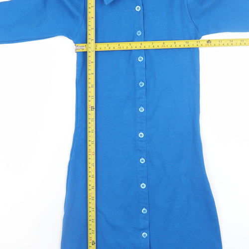 Motel Womens Blue XS Long Sleeve Button Shirt Dress Cotton Blend