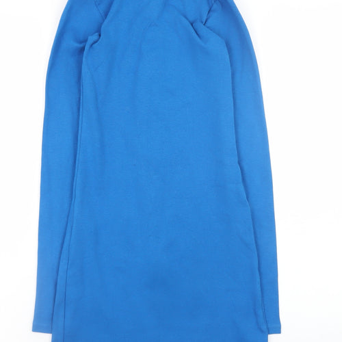 Motel Womens Blue XS Long Sleeve Button Shirt Dress Cotton Blend