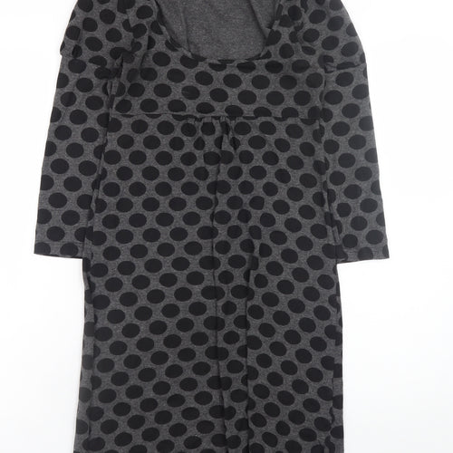 Warehouse Women Grey Polka Dot Bodycon Dress Size 8 Long Sleeve