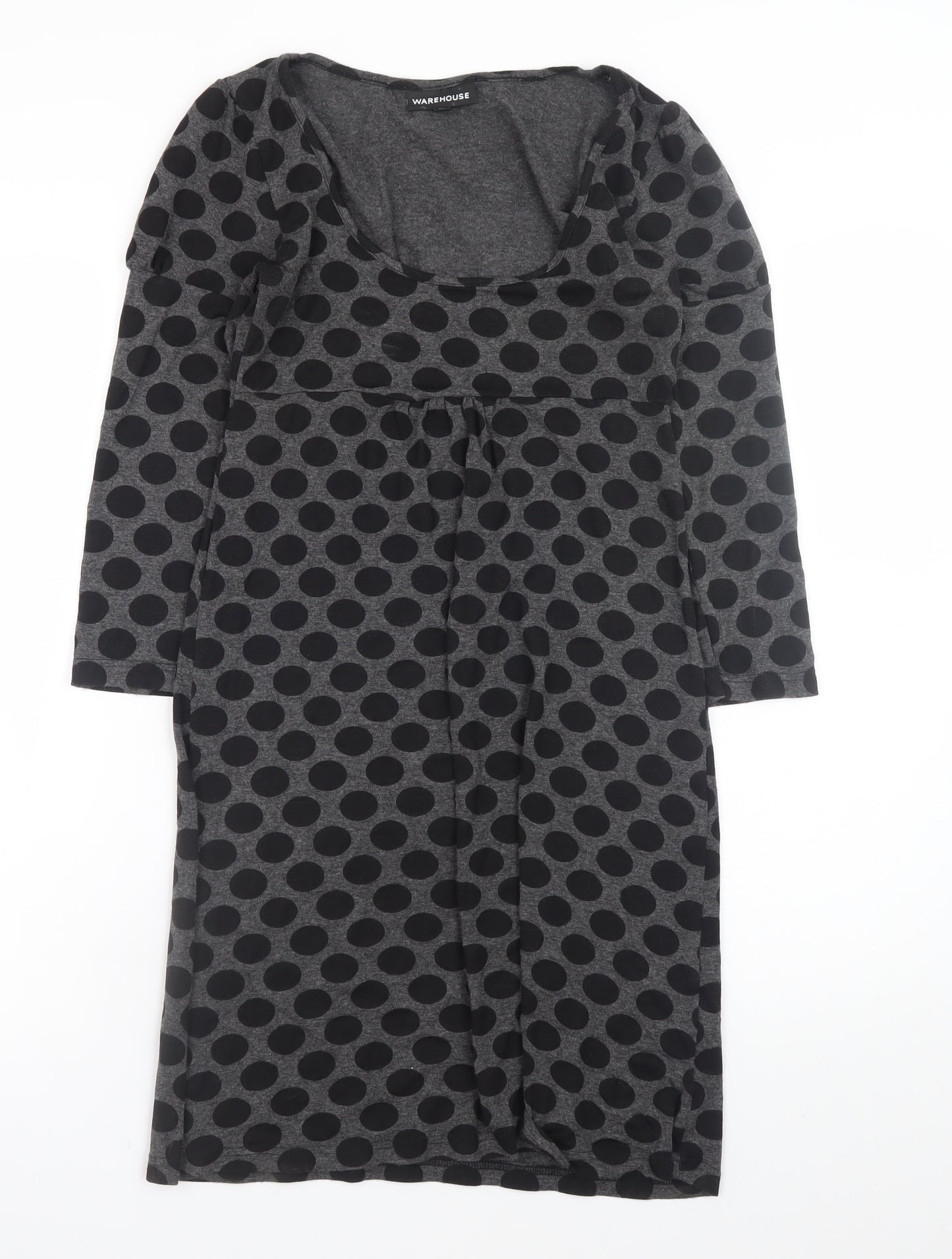 Warehouse Women Grey Polka Dot Bodycon Dress Size 8 Long Sleeve