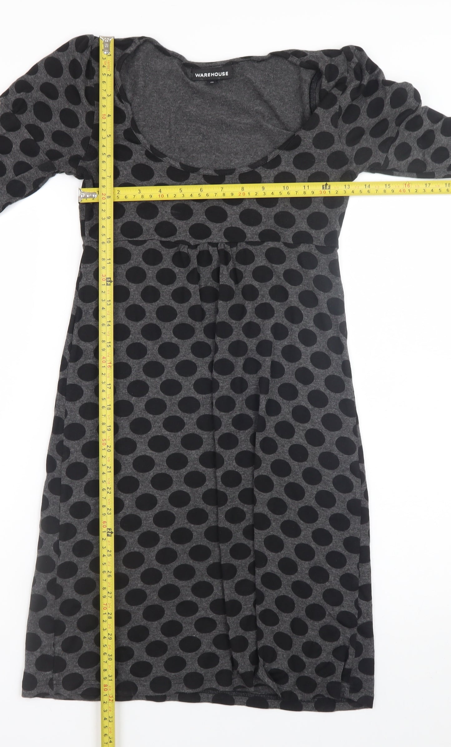 Warehouse Women Grey Polka Dot Bodycon Dress Size 8 Long Sleeve