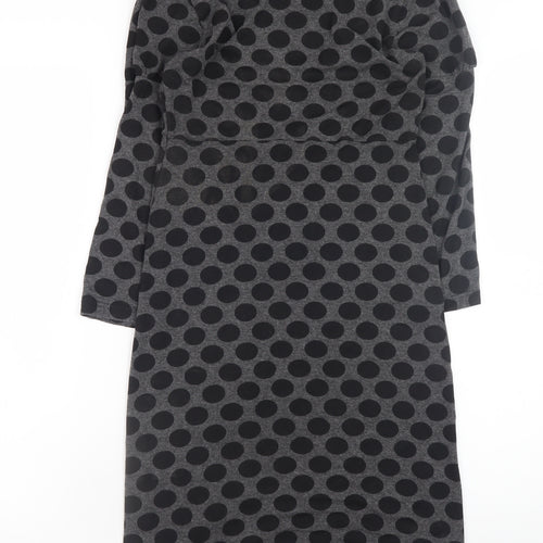Warehouse Women Grey Polka Dot Bodycon Dress Size 8 Long Sleeve