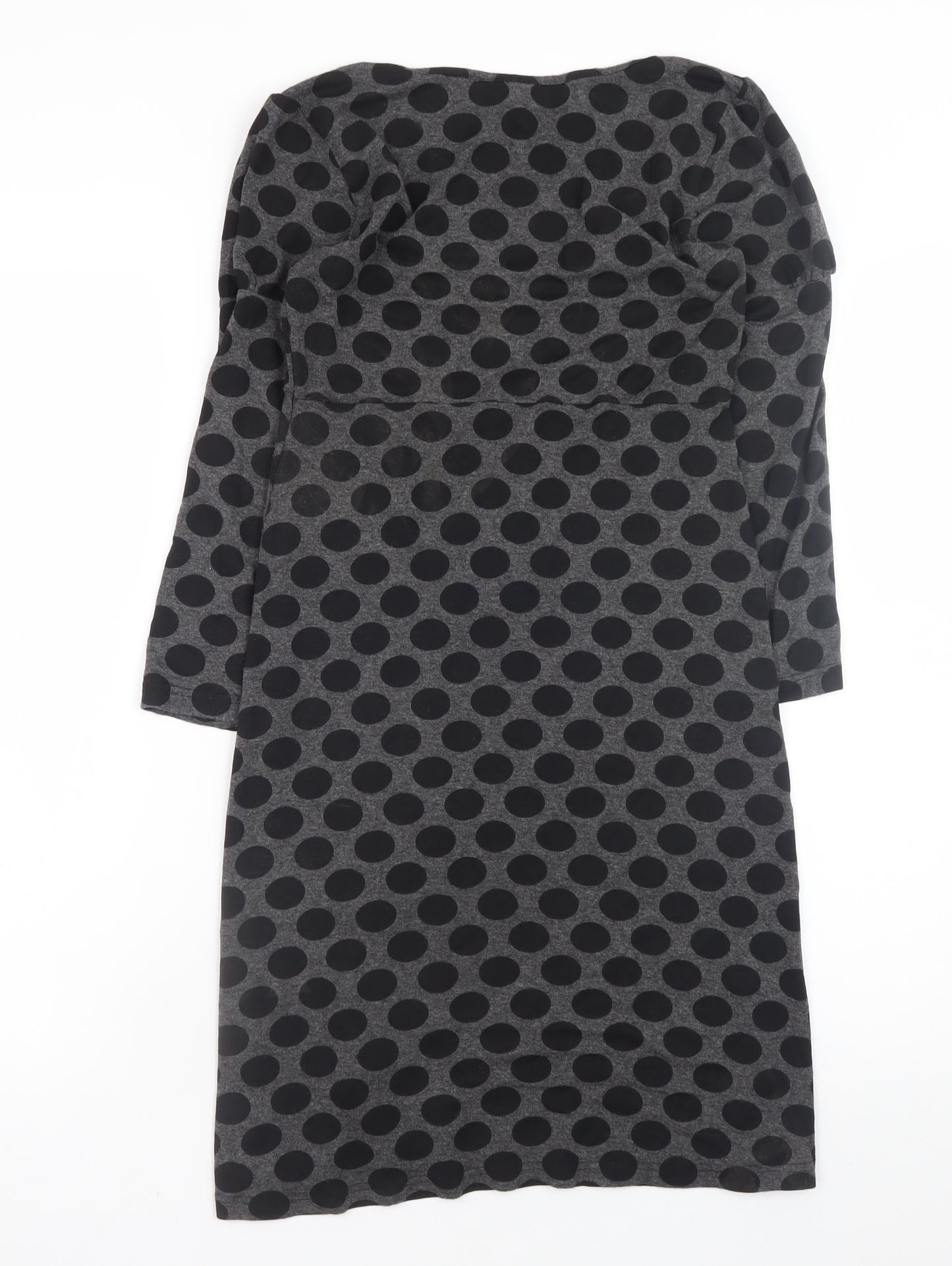 Warehouse Women Grey Polka Dot Bodycon Dress Size 8 Long Sleeve