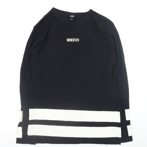 H&M Men's Black Long Sleeve Colourblock Cotton T-Shirt Size M