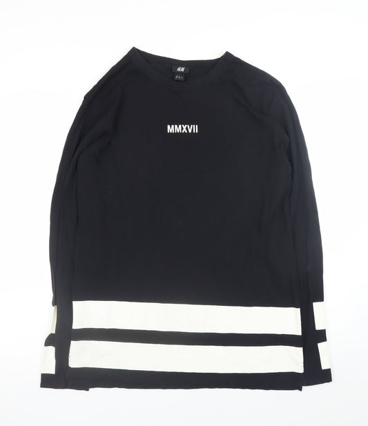 H&M Men's Black Long Sleeve Colourblock Cotton T-Shirt Size M