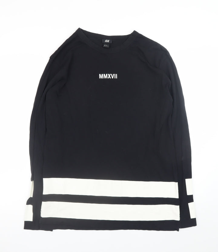 H&M Men's Black Long Sleeve Colourblock Cotton T-Shirt Size M