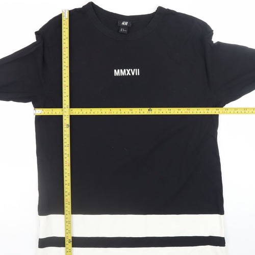 H&M Men's Black Long Sleeve Colourblock Cotton T-Shirt Size M