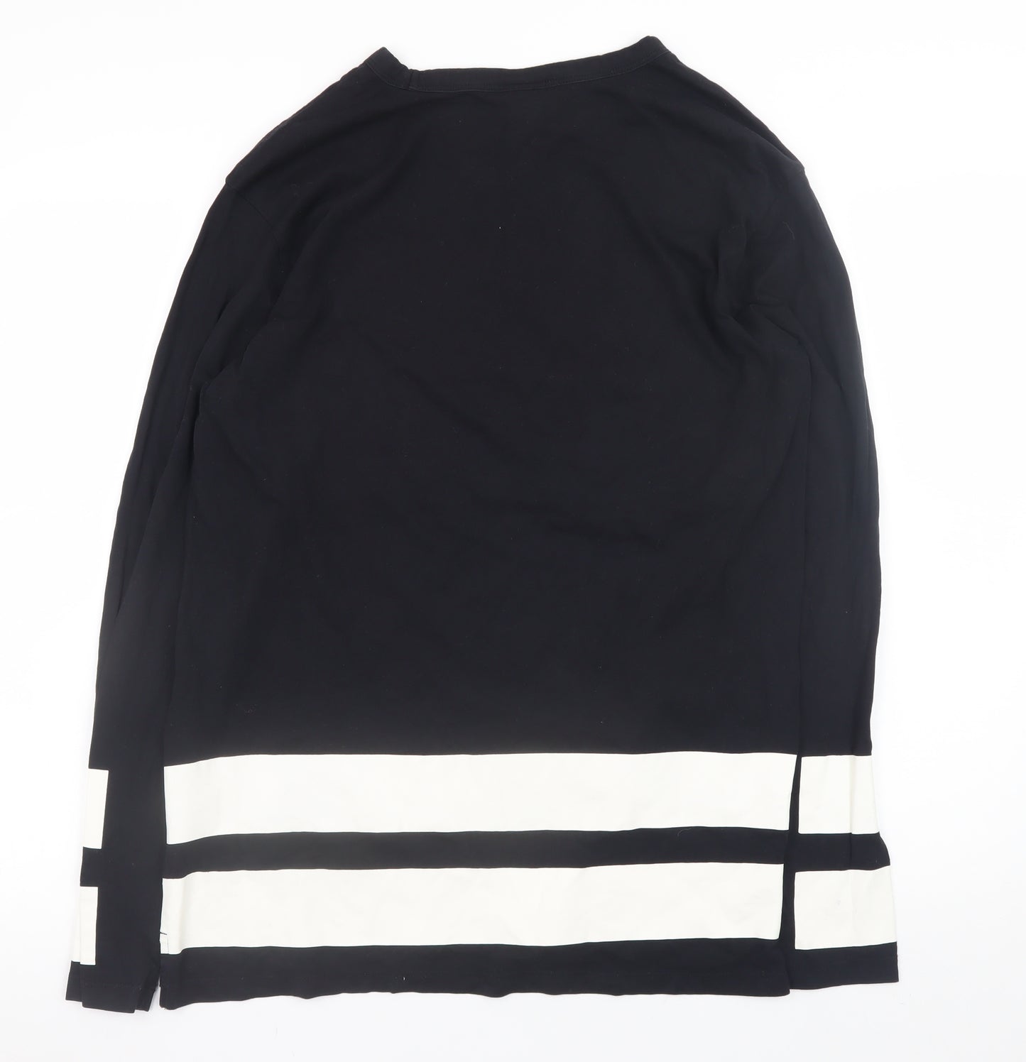 H&M Men's Black Long Sleeve Colourblock Cotton T-Shirt Size M