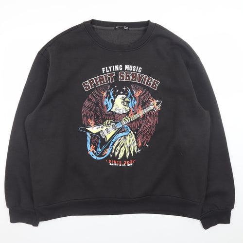 DAZY Men's Black Graphic Rock Eagle Crew Neck Sweatshirt XL