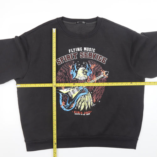 DAZY Men's Black Graphic Rock Eagle Crew Neck Sweatshirt XL
