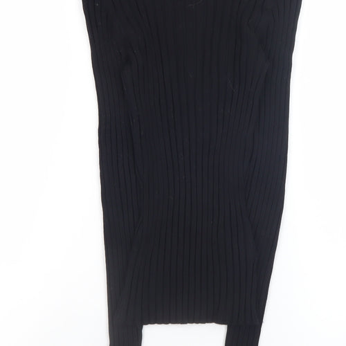 H&M Women’s Black Ribbed Knit Long Sleeve Boat Neck Top XS