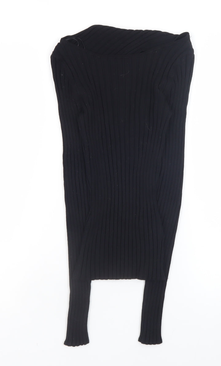 H&M Women’s Black Ribbed Knit Long Sleeve Boat Neck Top XS