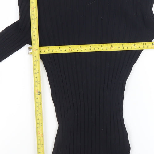 H&M Women’s Black Ribbed Knit Long Sleeve Boat Neck Top XS