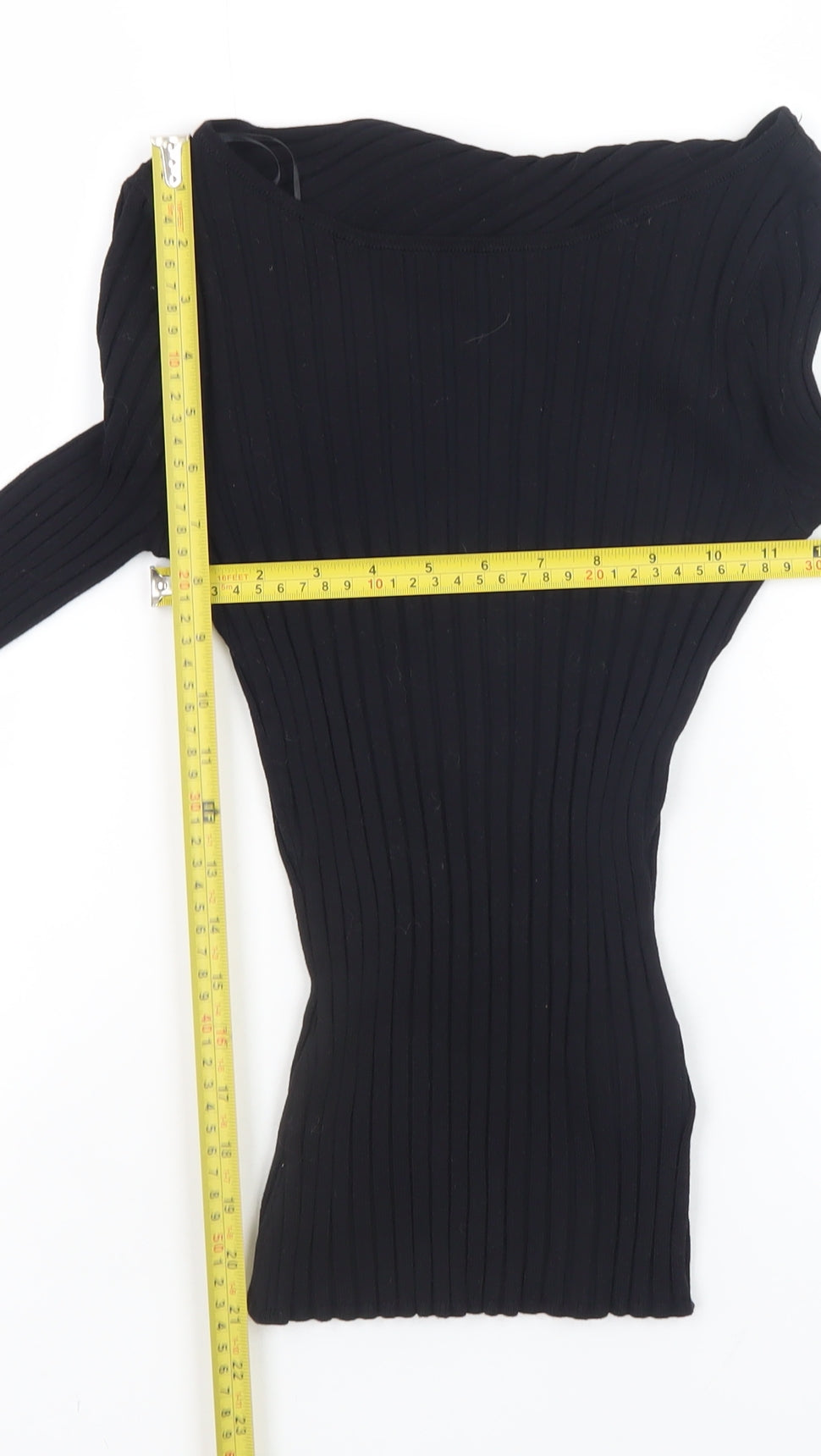 H&M Women’s Black Ribbed Knit Long Sleeve Boat Neck Top XS