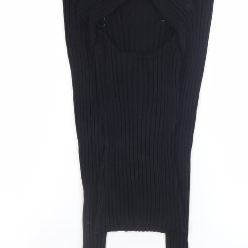 H&M Women’s Black Ribbed Knit Long Sleeve Boat Neck Top XS
