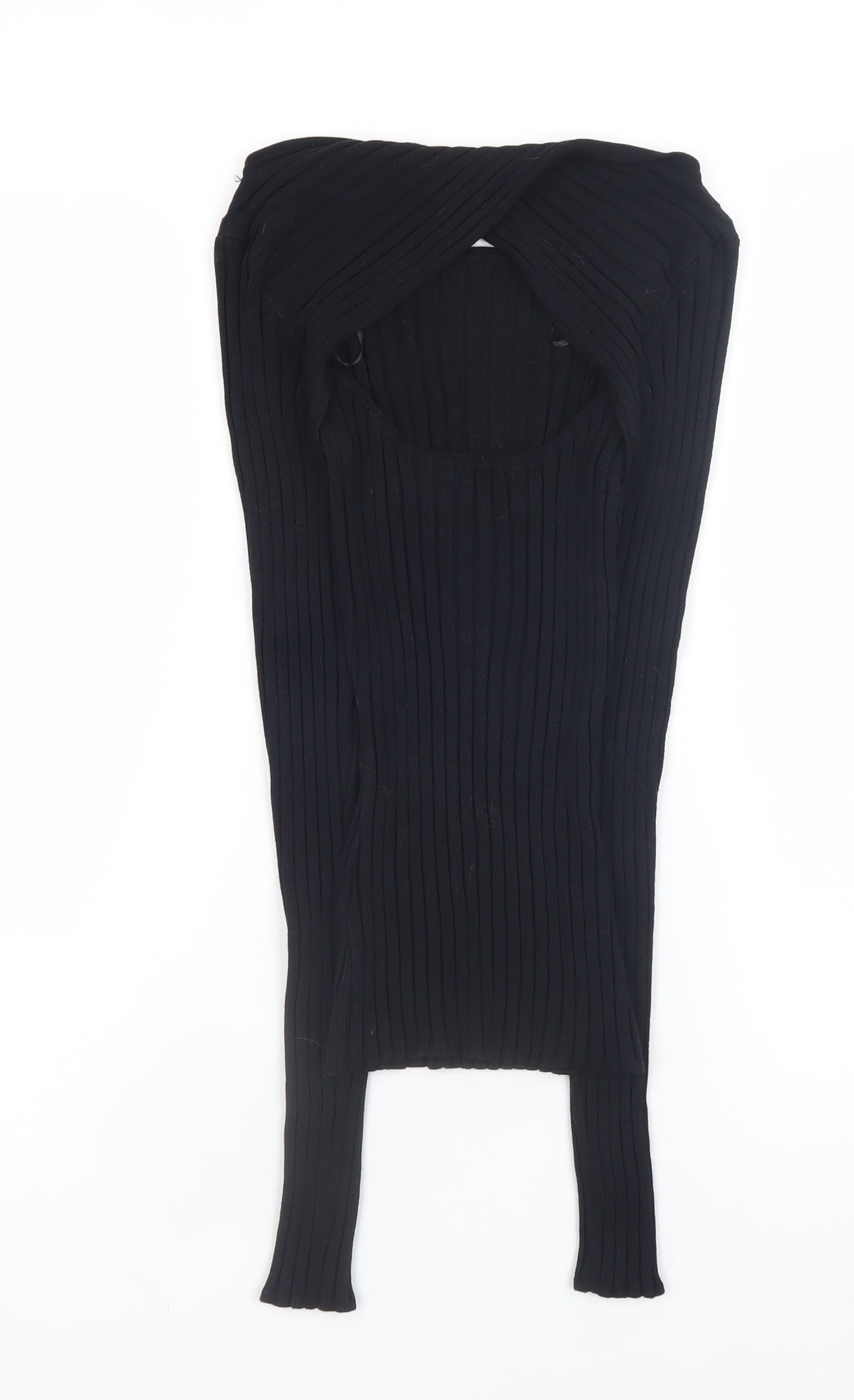 H&M Women’s Black Ribbed Knit Long Sleeve Boat Neck Top XS