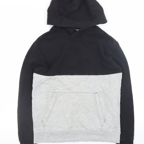 H&M Boys Black Grey Colourblock Pullover Hoodie 11-12 Years